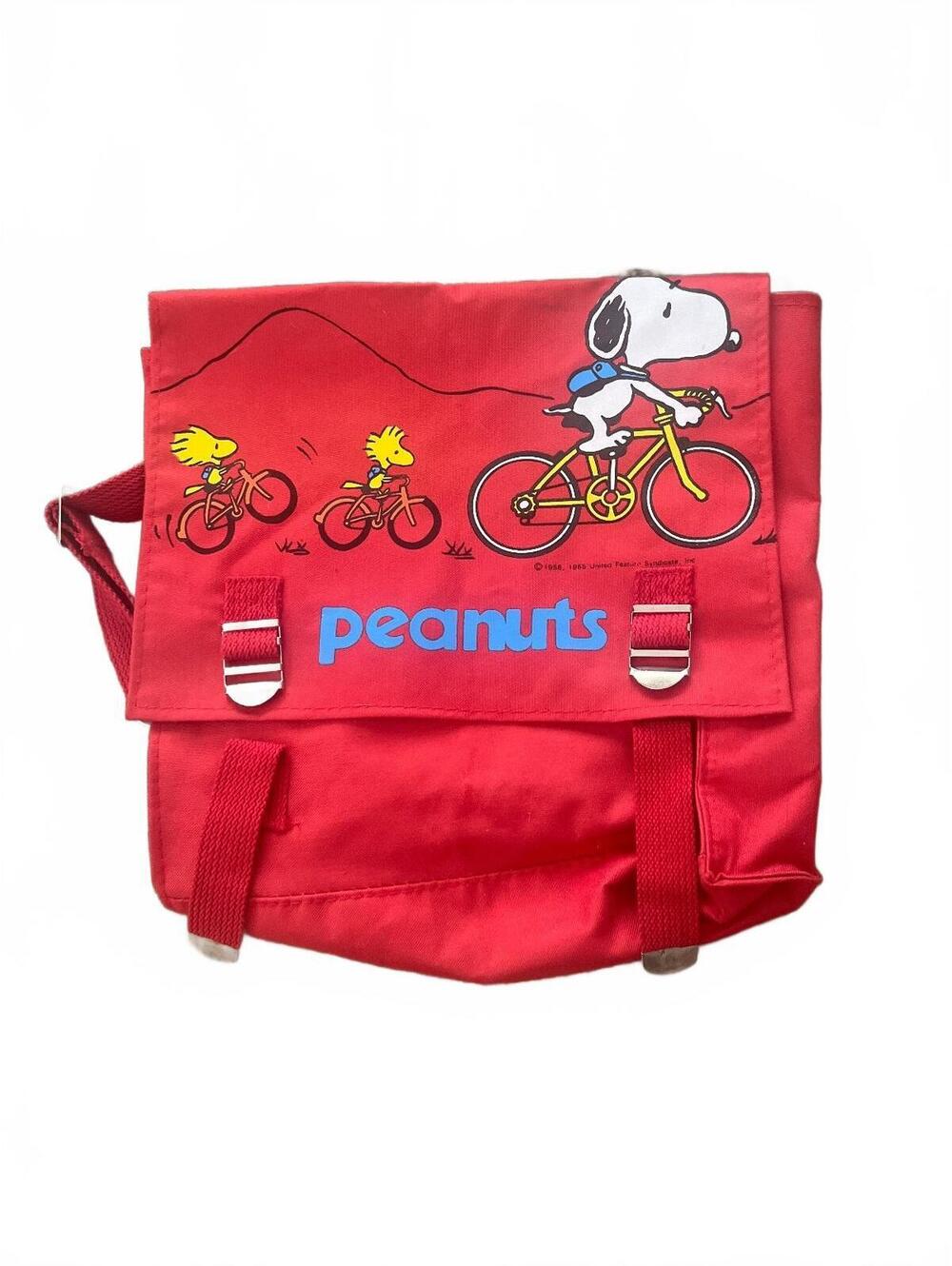 Vtg 1965 Peanuts Snoopy Woodstock Canvas Backpack School Bag Red United Feature